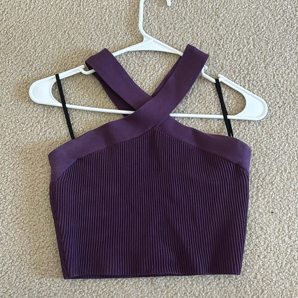 Aritzia Purple Ribbed Cross-Back Top